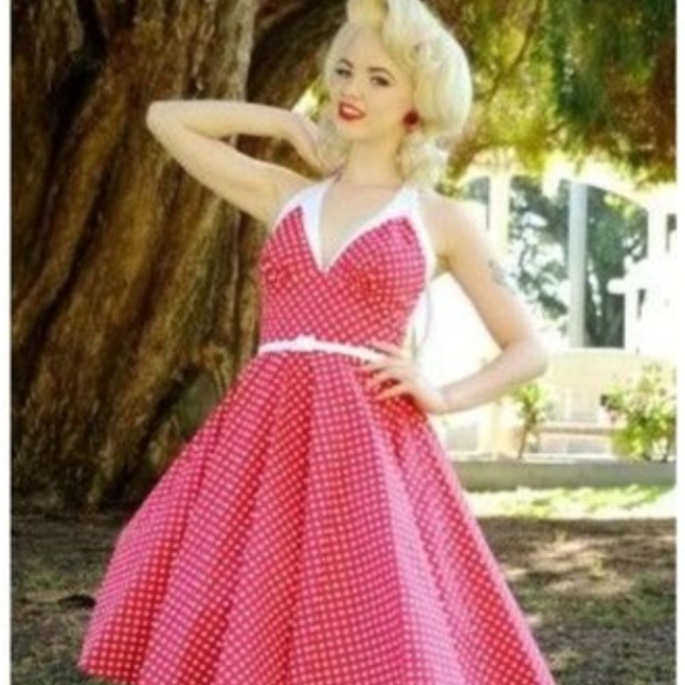 Pinup Couture Swing Dress The Rita in Red & White Dot